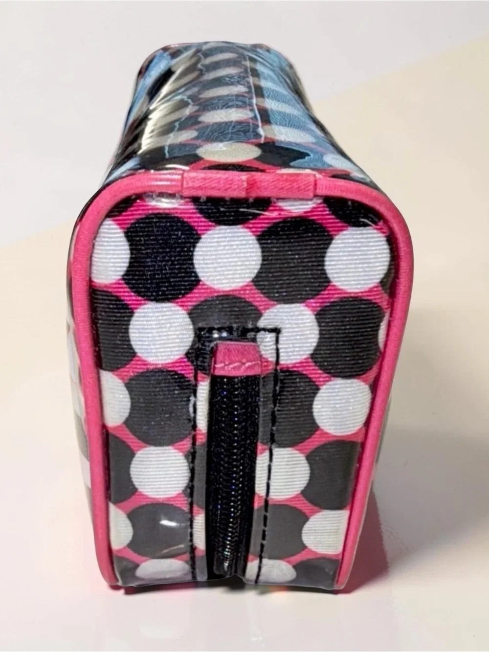 Kate Spade New York Polka Dot Coated Canvas Cosmetic Bag Pink Trim Travel Pouch